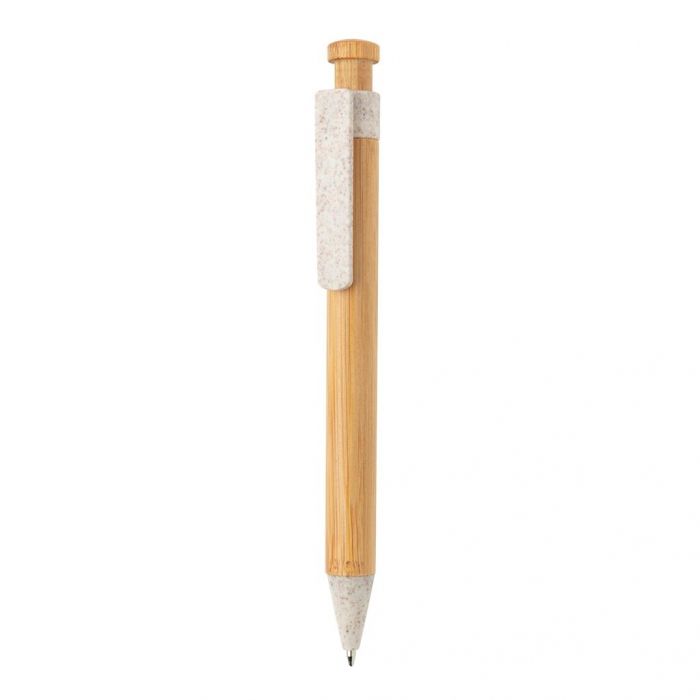 Bamboe pen met tarwestro clip, wit - 1