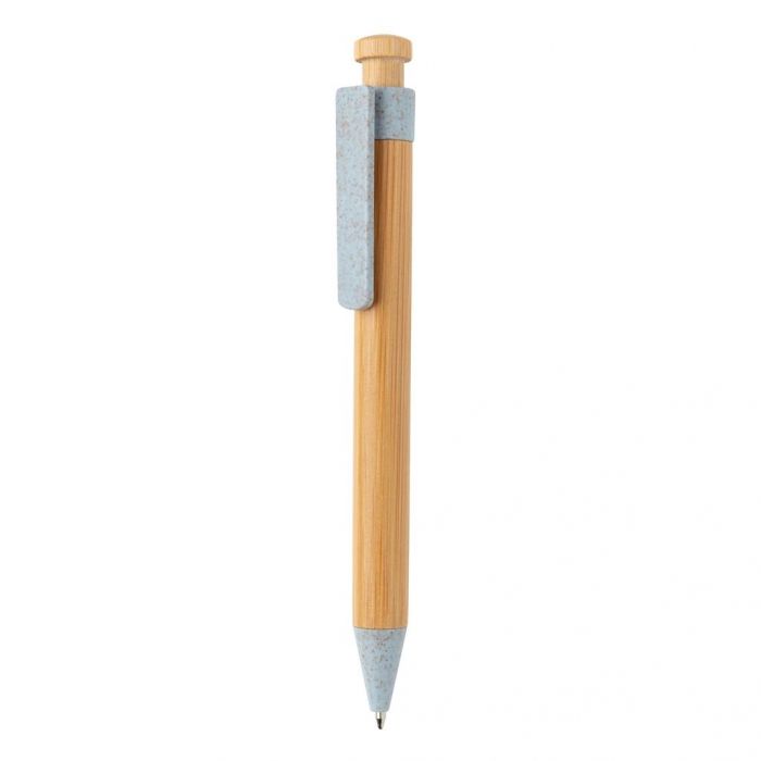Bamboe pen met tarwestro clip, blauw - 1