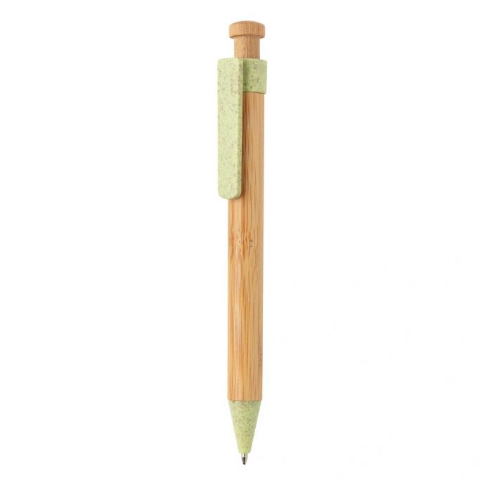 Bamboe pen met tarwestro clip, groen - 1