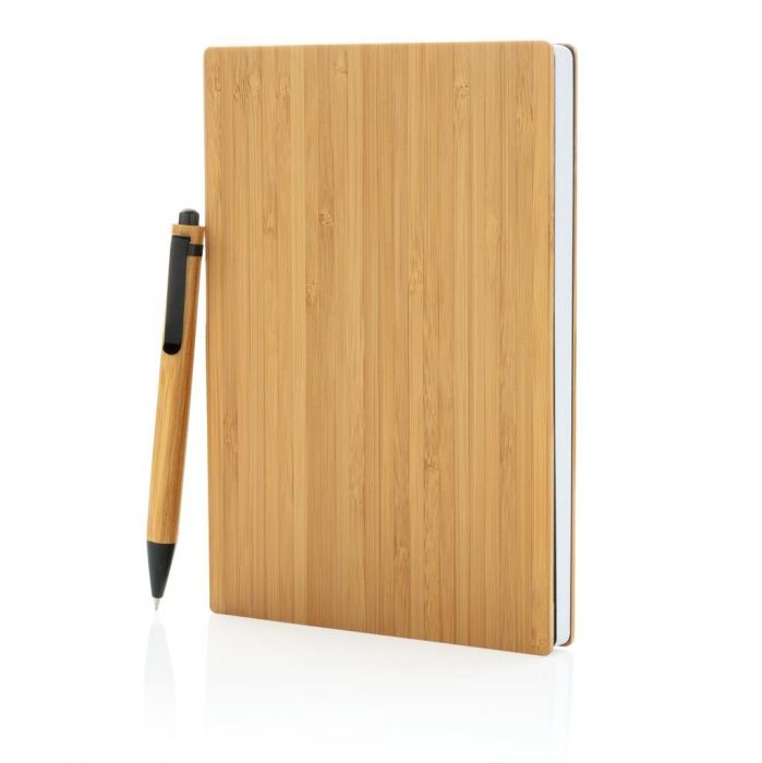 A5 Bamboe notitieboek & pen set, bruin - 1