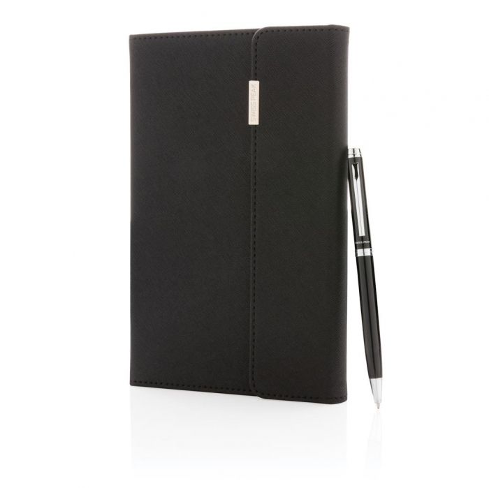 Swiss Peak deluxe A5 notitieboek en pen set, zwart - 1