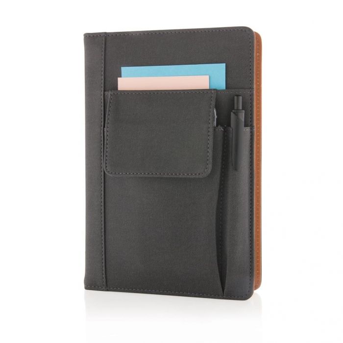 Notitieboek met vak voor telefoon, zwart - 1