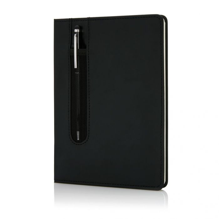 Standaard hardcover PU A5 notitieboek met stylus pen, zwart - 1