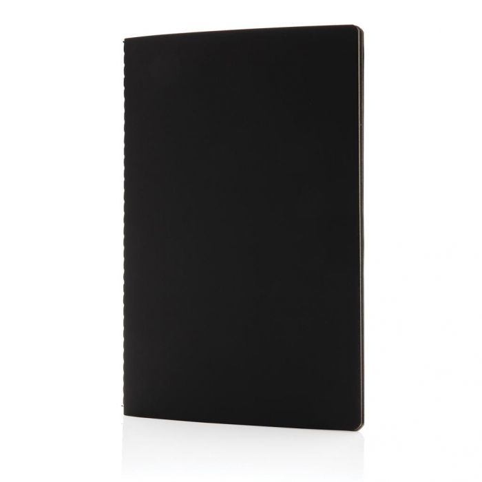 Softcover PU notitieboek met gekleurde accent rand, zwart - 1