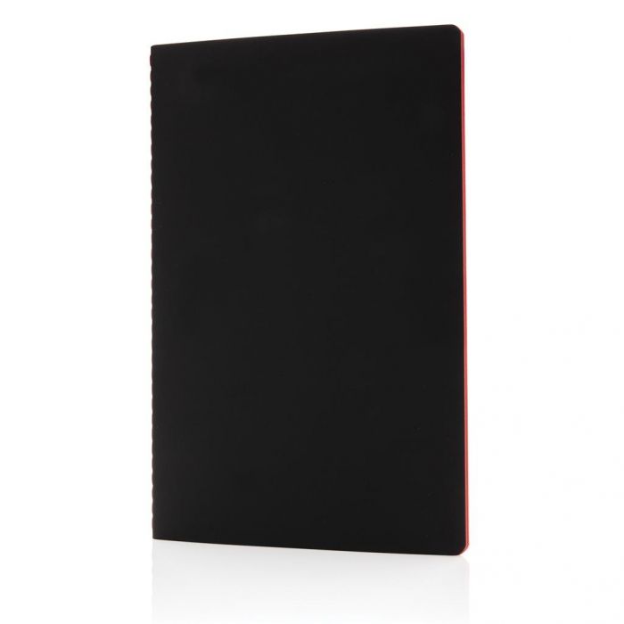 Softcover PU notitieboek met gekleurde accent rand, rood - 1