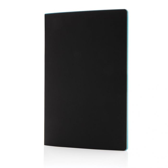 Softcover PU notitieboek met gekleurde accent rand, blauw - 1