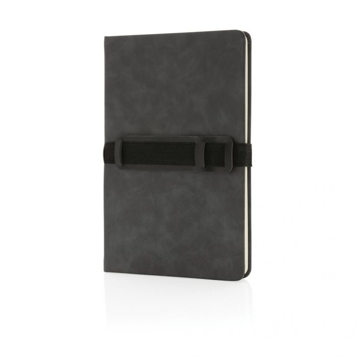 Deluxe hardcover PU A5 notitieboek met telefoon-/penhouder, - 1