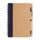 Kraft spiraal notitieboekje met pen, blauw - 3