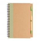 Kraft spiraal notitieboekje met pen, groen - 3
