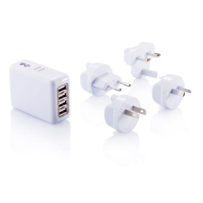 Reisstekker met 4 USB poorten, wit - 1