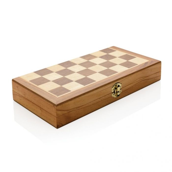 Luxe houten opvouwbare schaakset, bruin - 1