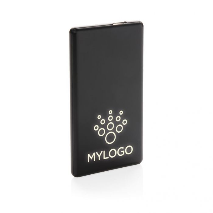 Voorgegraveerde Light up logo 4.000 mAh powerbank, zwart - 1