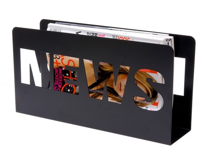 Magazine rack News metal spray painted black - 1