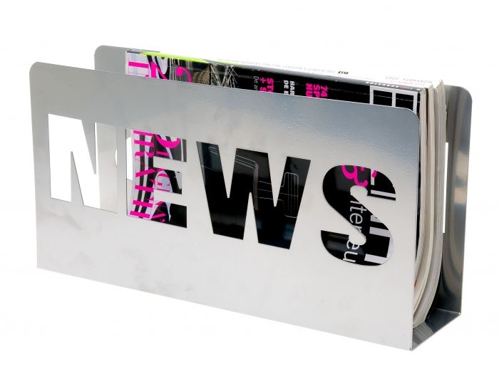 Magazine rack News metal spray painted silver - 1