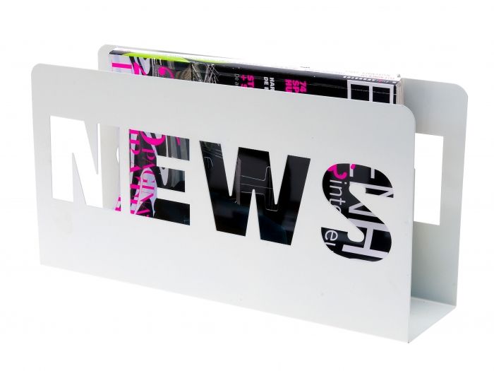 Magazine rack News metal spray painted white - 1