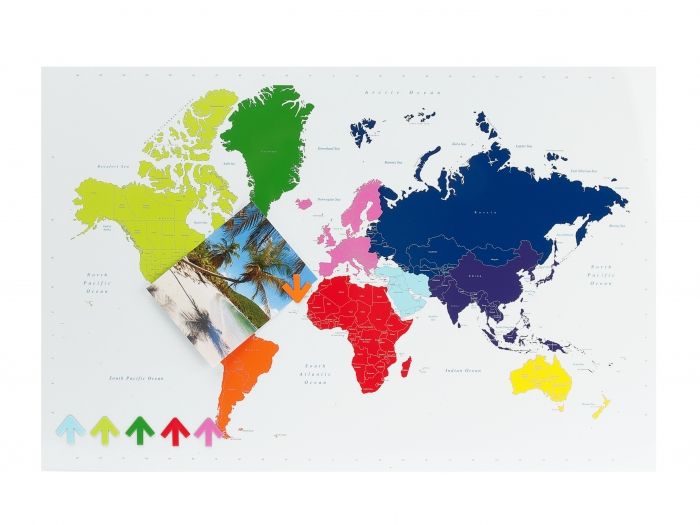 Memo board World Map magnetic steel multi col. - 1