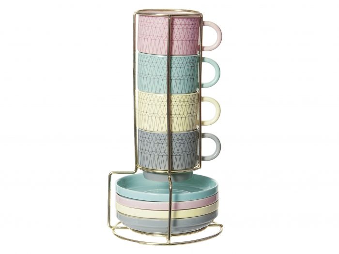 Espresso set Gem ceramic, 4 coloured mugs - 1