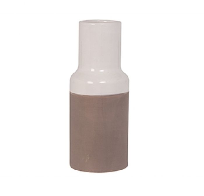 Vase Native rough taupe w. white - 1