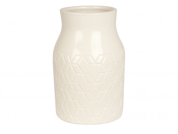 Vase Hexagon ceramic white carved large - 1