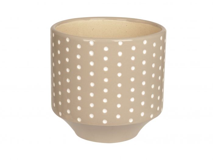 Plant pot Dots warm grey carved ceramic large - 1