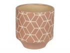 Plant pot Hexagon dusty pink carved ceramic med.