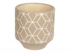 Plant pot Hexagon warm grey carved ceramic small