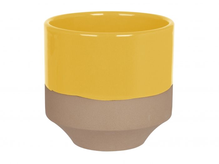 Plant pot Native large rough taupe w. ochre yellow - 1