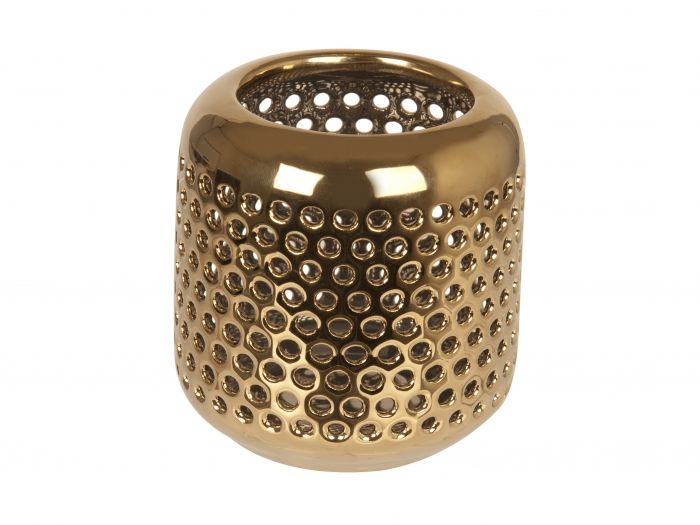 Tea light holder Grid ceramic gold plated - 1