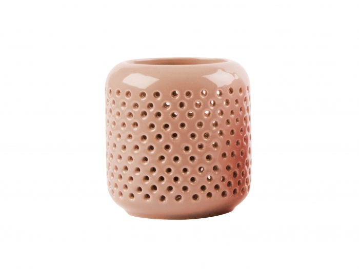 Tea light holder Grid ceramic dusty pink - 1