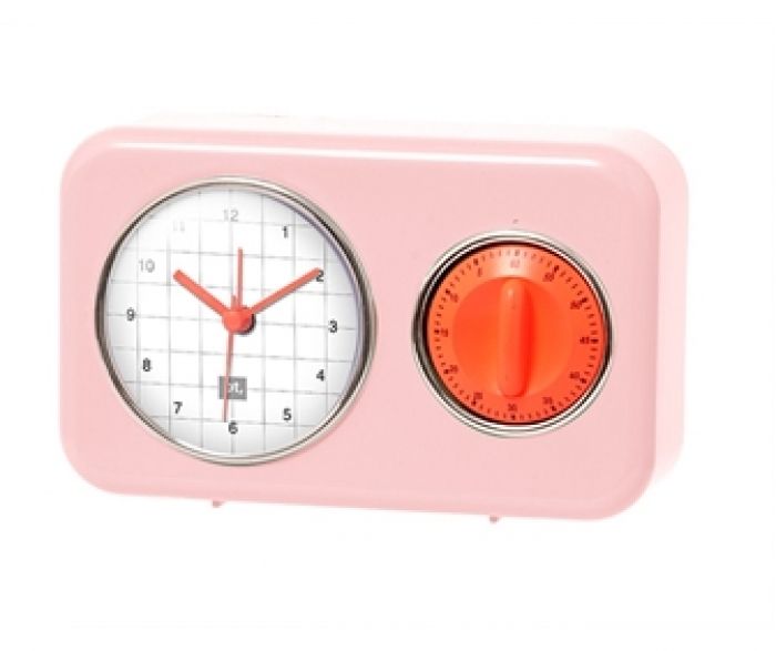 Clock with kitchen timer Nostalgia powdery pink - 1