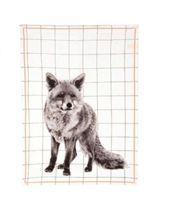 Tea towel Grid Fox w. cotton neon stitch - 1