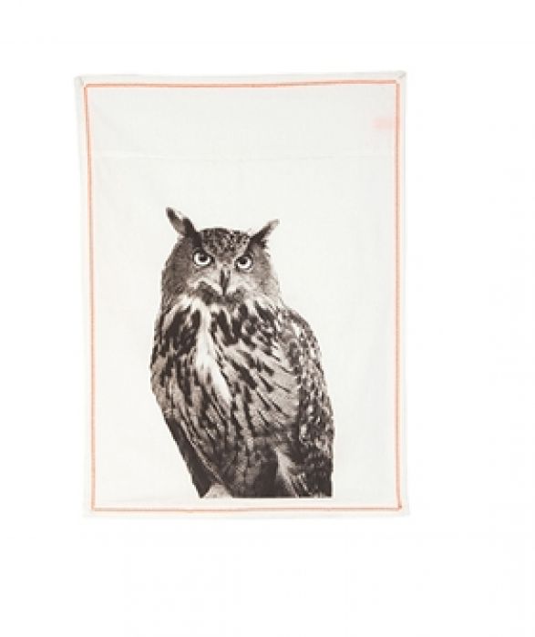 Tea towel Plain White Owl cotton w. neon stich - 1