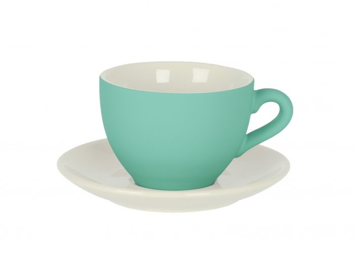 Coffee cup Silk sea green w. white saucer - 1