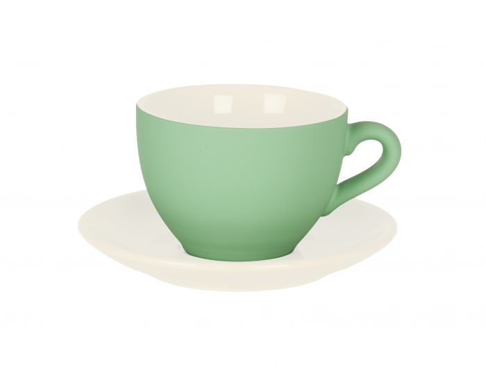 Coffee cup Silk grayed jade w. white saucer - 1