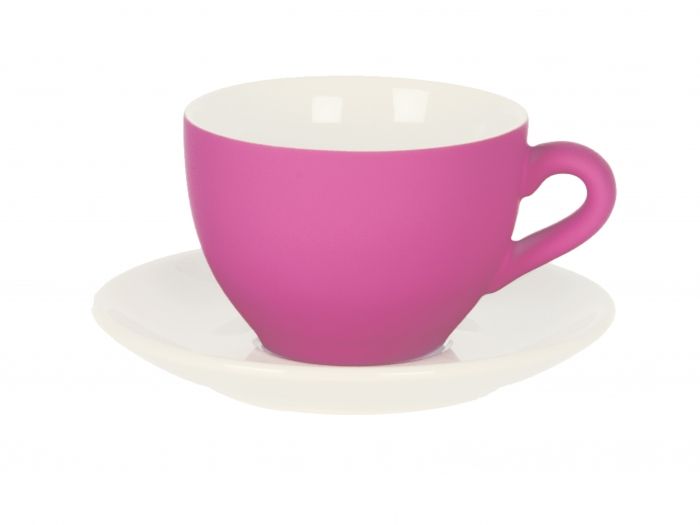 Coffee cup Silk neon pink w. white saucer - 1
