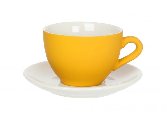 Coffee cup Silk lemon yellow w. white saucer - 1