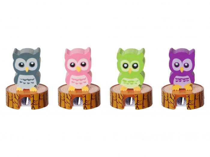 Eraser & sharpener Owl assorted - 1