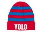 Beanie hat YOLO red w. blue stripes, BOX32