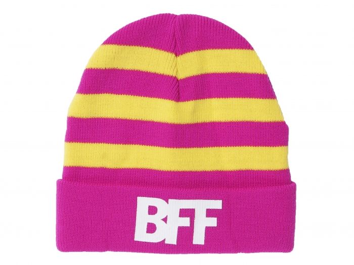 Beanie hat BFF pink w.yellow stripes, BOX32 - 1