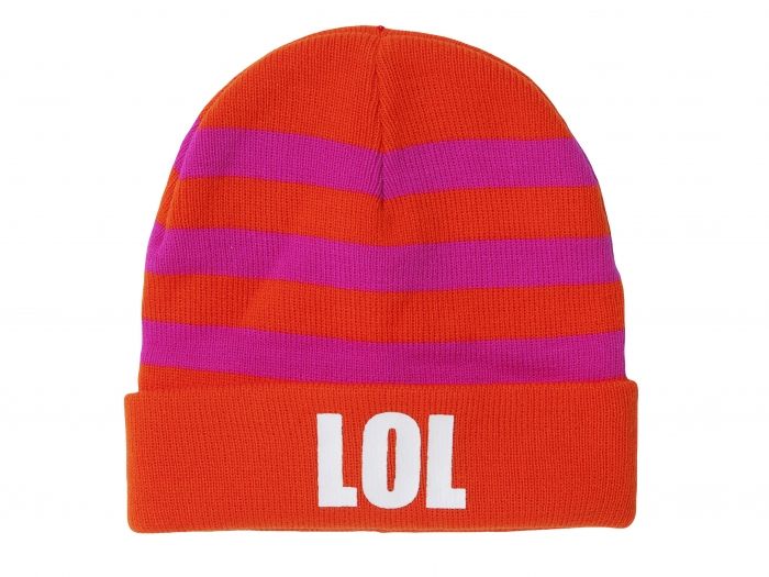Beanie hat LOL orange w.pink stripes, BOX32 - 1
