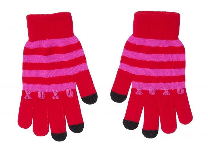 iTouch gloves XOXO red w. pink stripes - 1