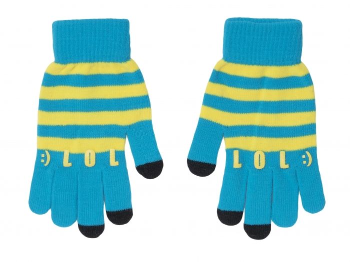 iTouch gloves LOL aqua blue w. yellow stripes - 1
