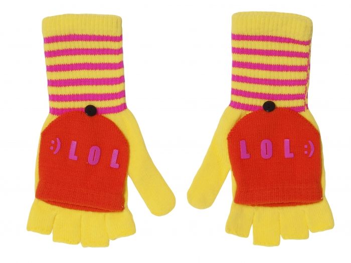 Flap gloves LOL yellow w. pink & orange - 1