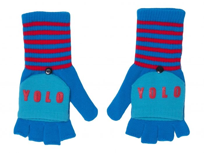 Flap gloves YOLO blue w. red & aqua blue - 1