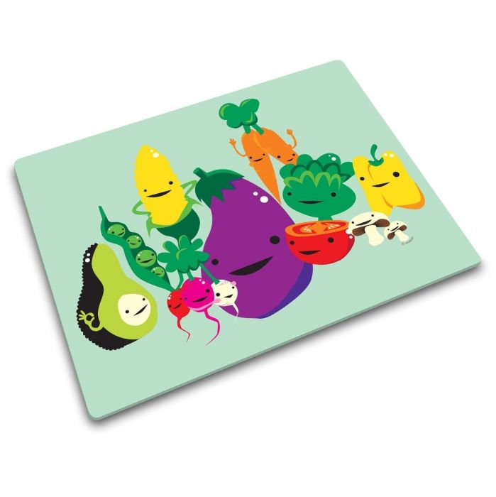 Glazen werkbladbeschermer/pannenonderzetter rechthoekig Veggie Gang Print - 1